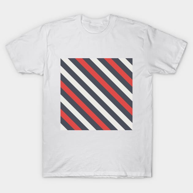 Diagonal Black, White and Red Stripes T-Shirt by kallyfactory